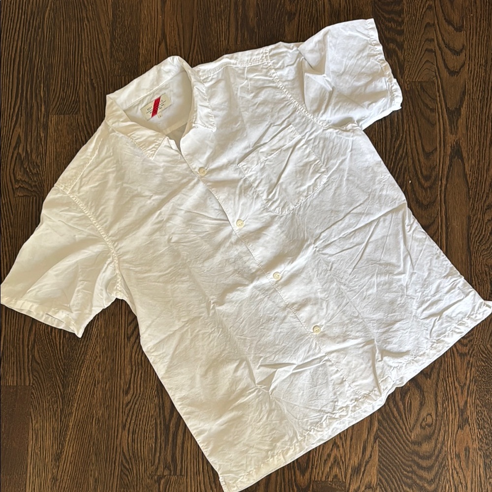 Best Made SS White Linen/Cotton Shirt with Front Pocket | Size L
